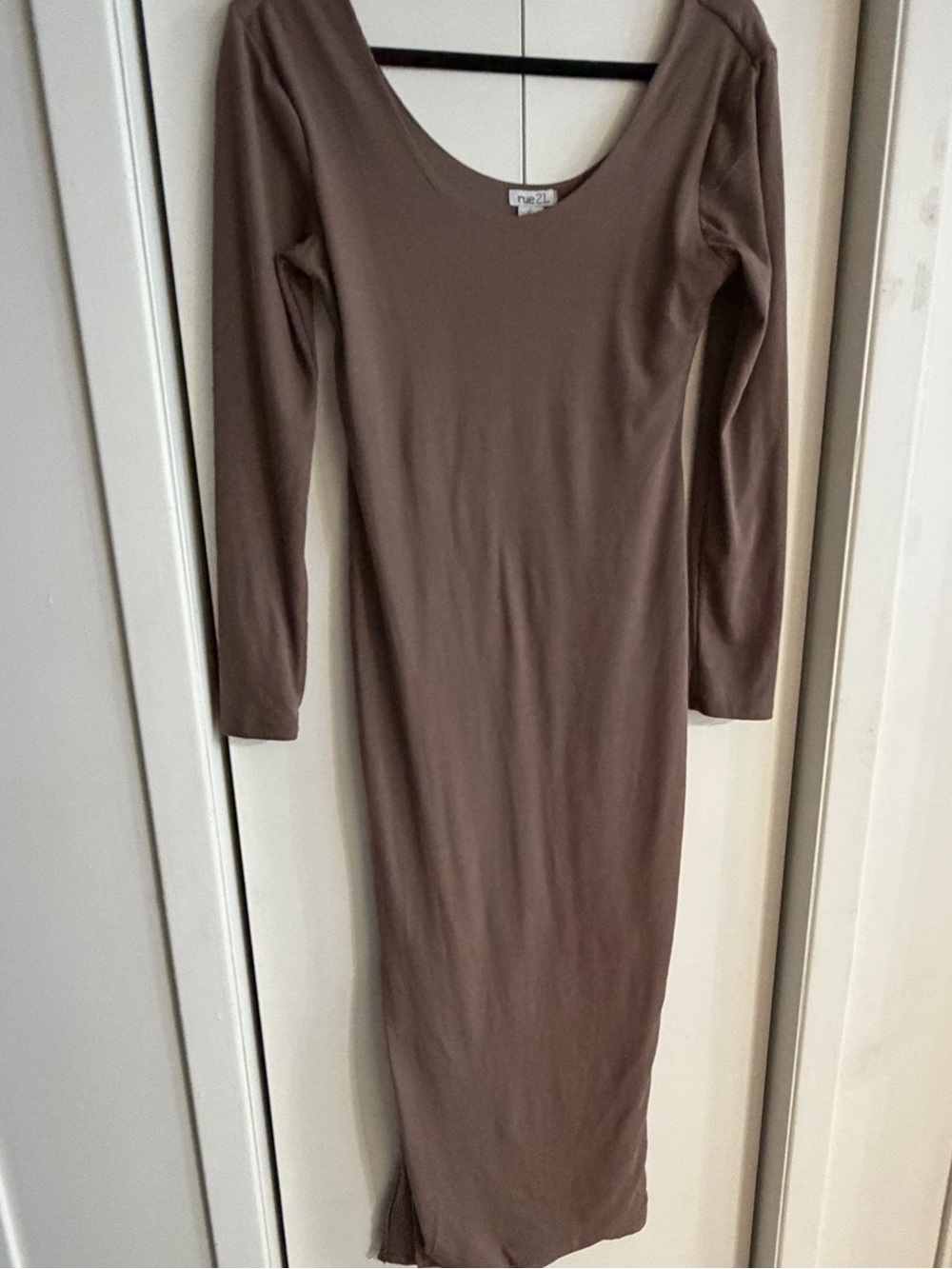 Rue21 Long Sleeve Scoop Neck Maxi Bodycon Dress - Taupe Brown